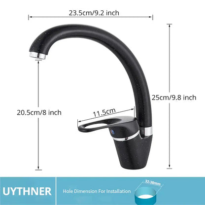Modern brass black kitchen sink faucet with curved swivel spout