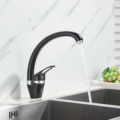 Modern brass black kitchen sink faucet with curved swivel spout