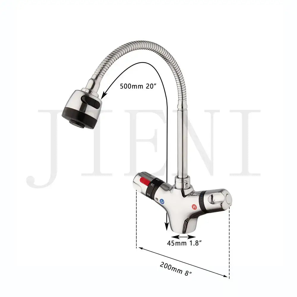 Modern brass & black kitchen sink faucet with temperature control