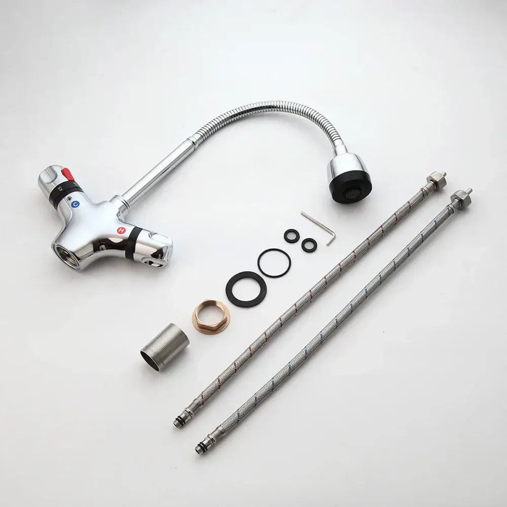 Modern brass & black kitchen sink faucet with temperature control