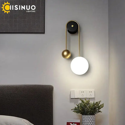 Modern brass & black led wall sconce living room spherical light