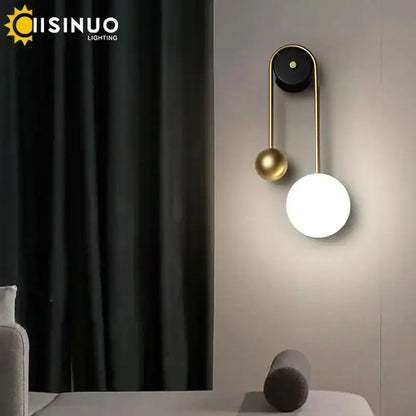 Modern brass & black led wall sconce living room spherical light