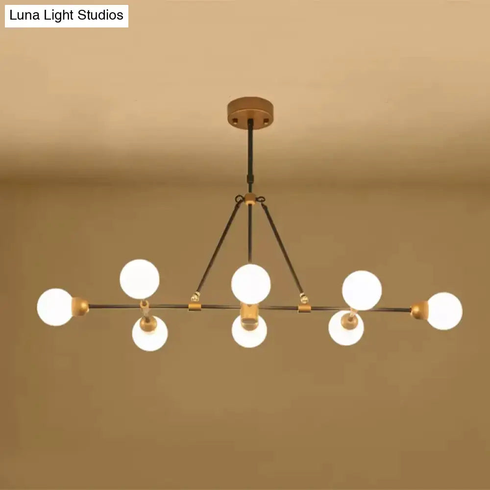 Modern brass & black orb shade chandelier dining room light