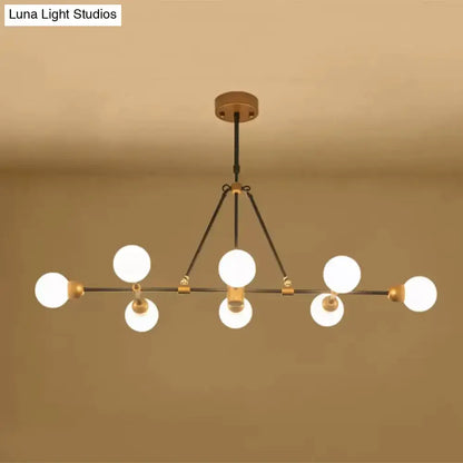 Modern brass & black orb shade chandelier dining room light