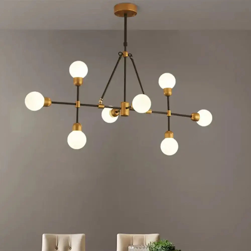 Modern brass & black orb shade chandelier dining room light