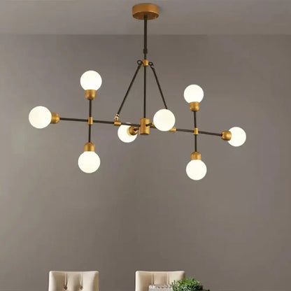 Modern brass & black orb shade chandelier dining room light