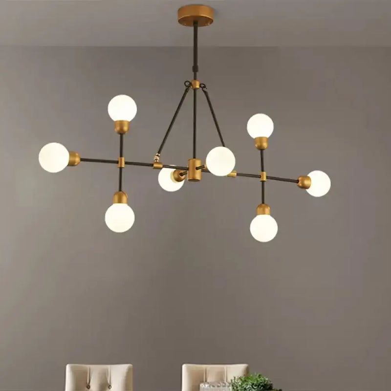 Modern brass & black orb shade chandelier dining room light