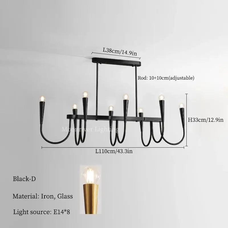 Modern brass black pendant chandelier kitchen island light