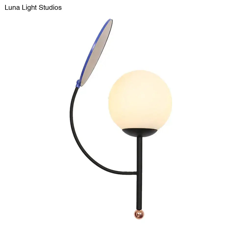 Modern brass & blue sconce bedroom light with white frosted glass