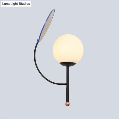 Modern brass & blue sconce bedroom light with white frosted glass