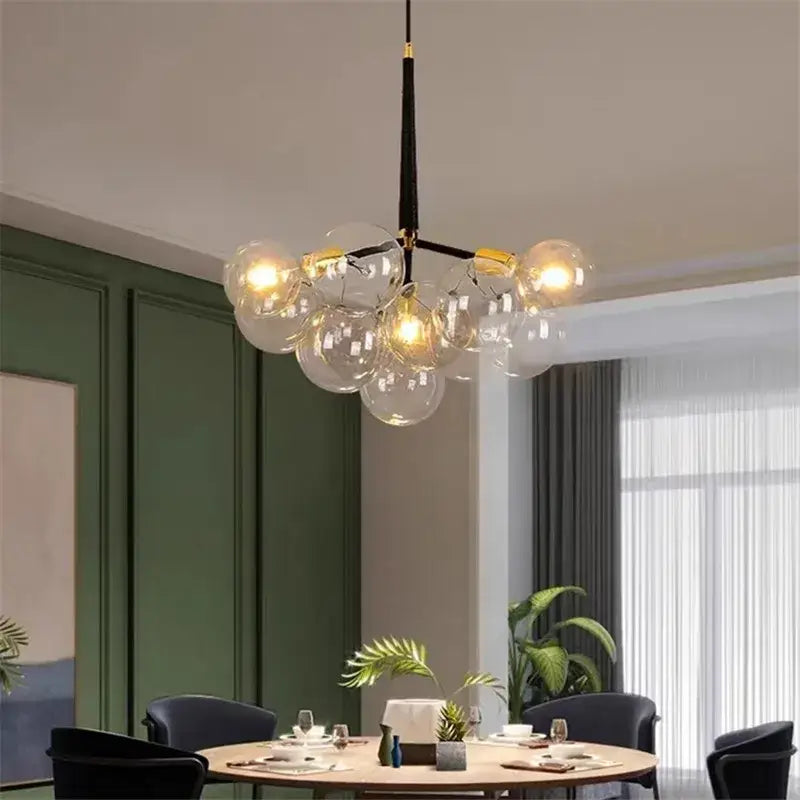 Modern brass bubble chandelier glass led bedroom lighting