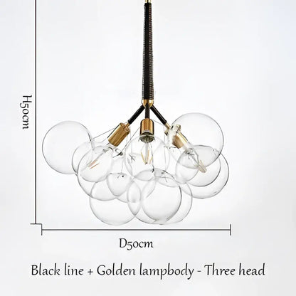 Modern brass bubble chandelier glass led bedroom lighting