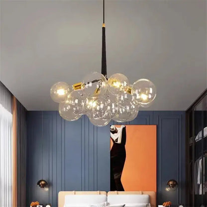 Modern brass bubble chandelier glass led bedroom lighting