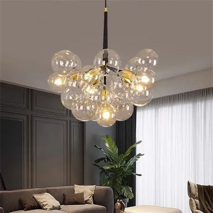 Modern brass bubble chandelier glass led bedroom lighting