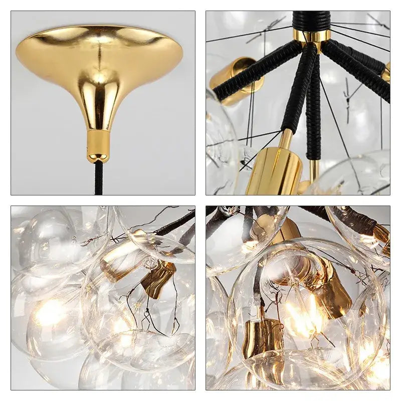 Modern brass bubble chandelier glass led bedroom lighting