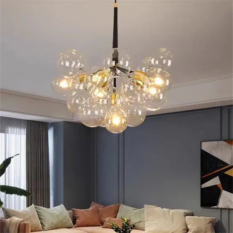 Modern brass bubble chandelier glass led bedroom lighting