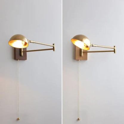 Modern brass canopy led wall light bedroom pull chain switch