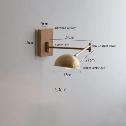 Modern brass canopy led wall light bedroom pull chain switch