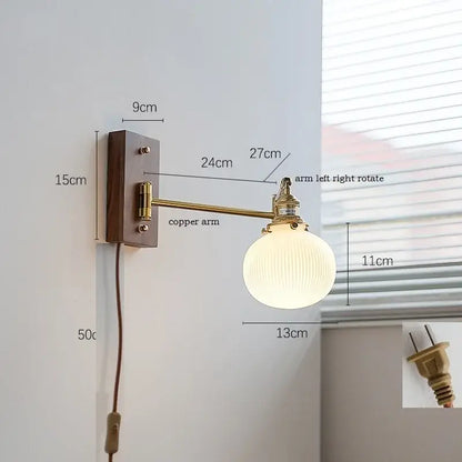 Modern brass canopy led wall light bedroom pull chain switch