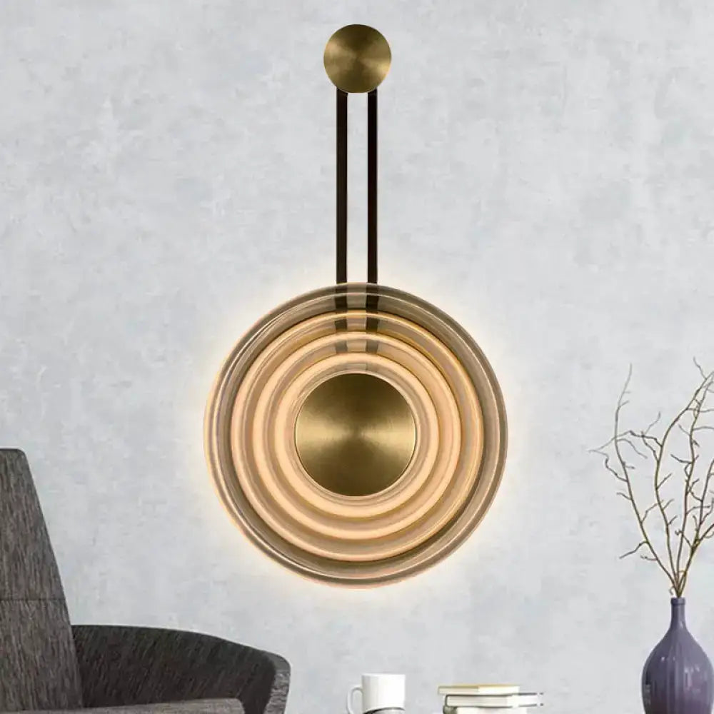 Modern brass concentric circle wall lamp living room fixture height