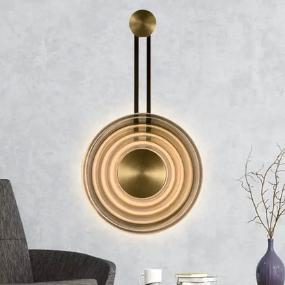 Modern brass concentric circle wall lamp living room fixture height