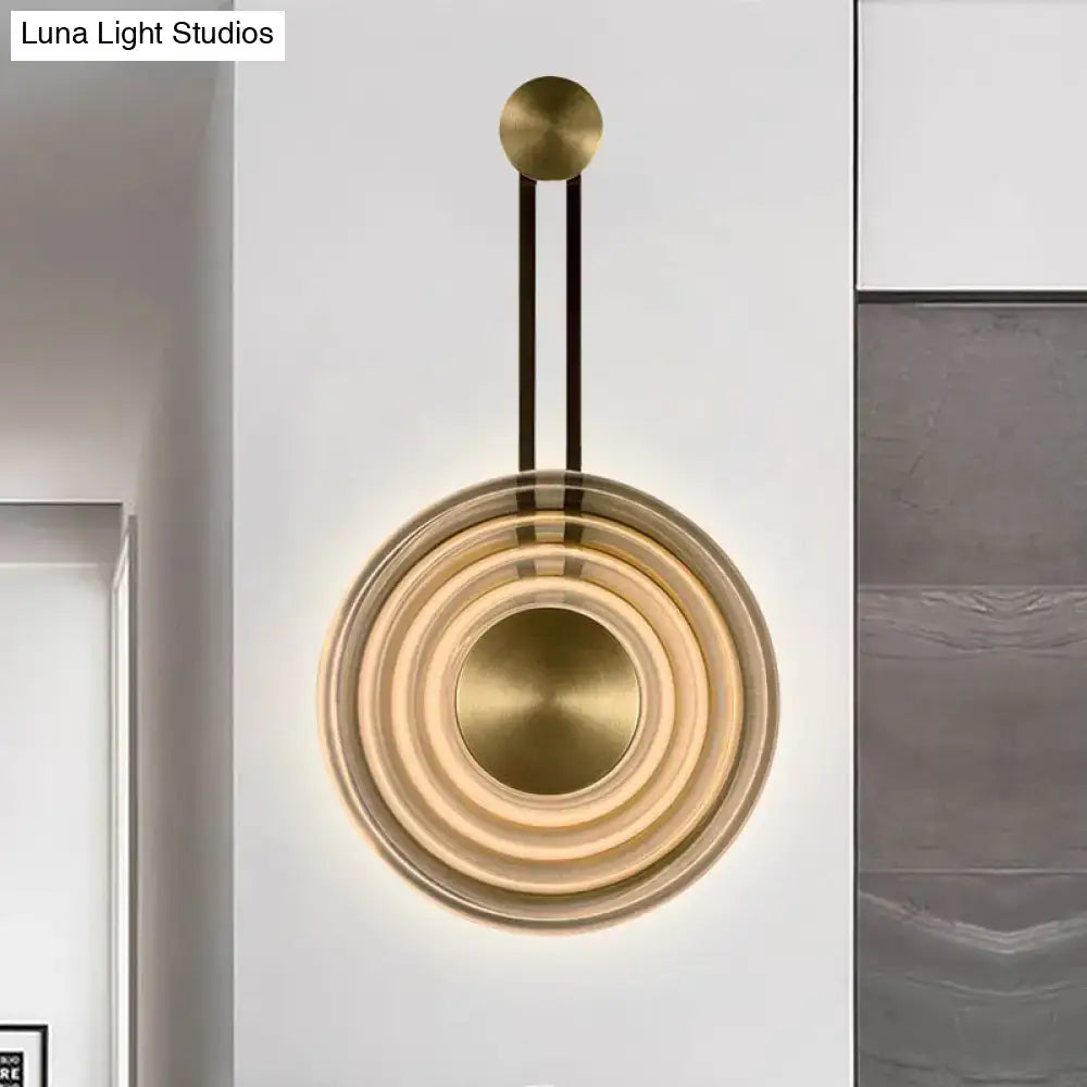 Modern brass concentric circle wall lamp living room fixture height