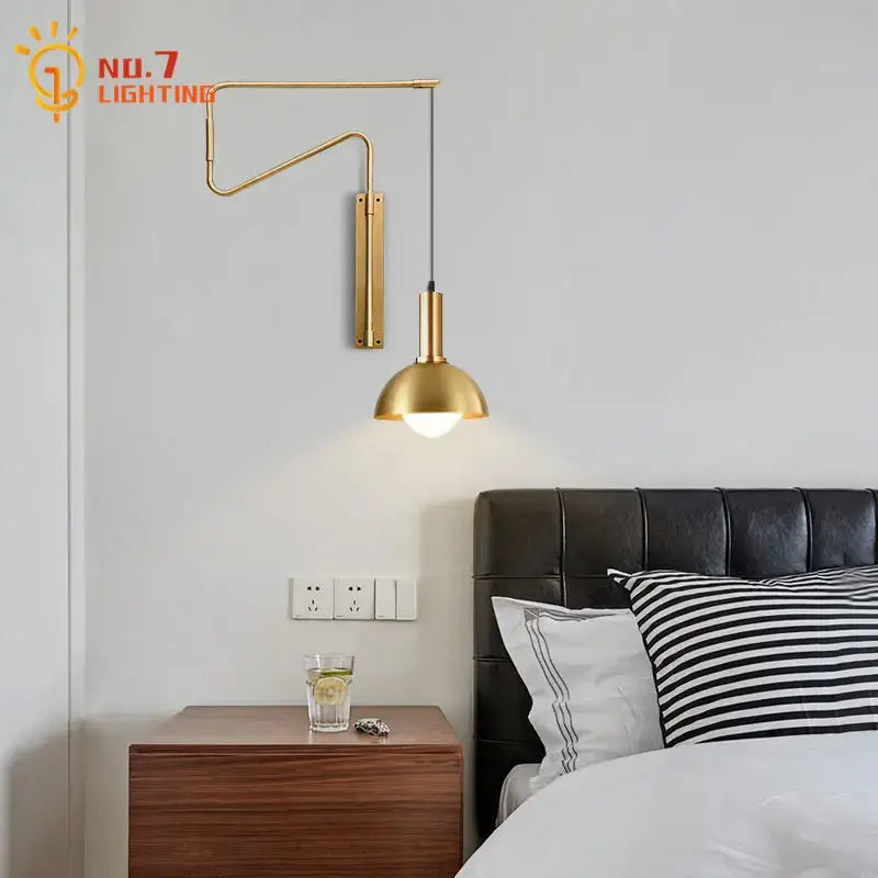 Modern brass copper adjustable wall lamp for living room
