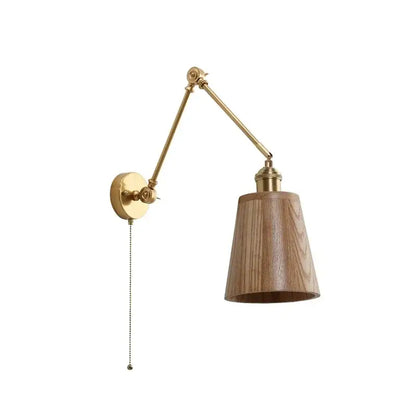 Modern brass copper swing arm wall sconce with ribbed glass bedroom light