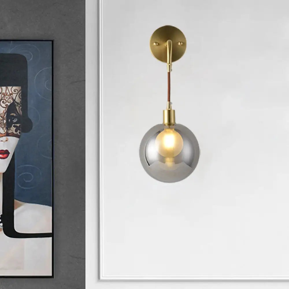 DecorBites™ Modern Brass Corner Wall Light with Smoke Gray Glass Shade - 1 Light Fixture
