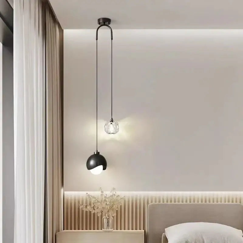 Modern brass crystal ball pendant light bedroom decor