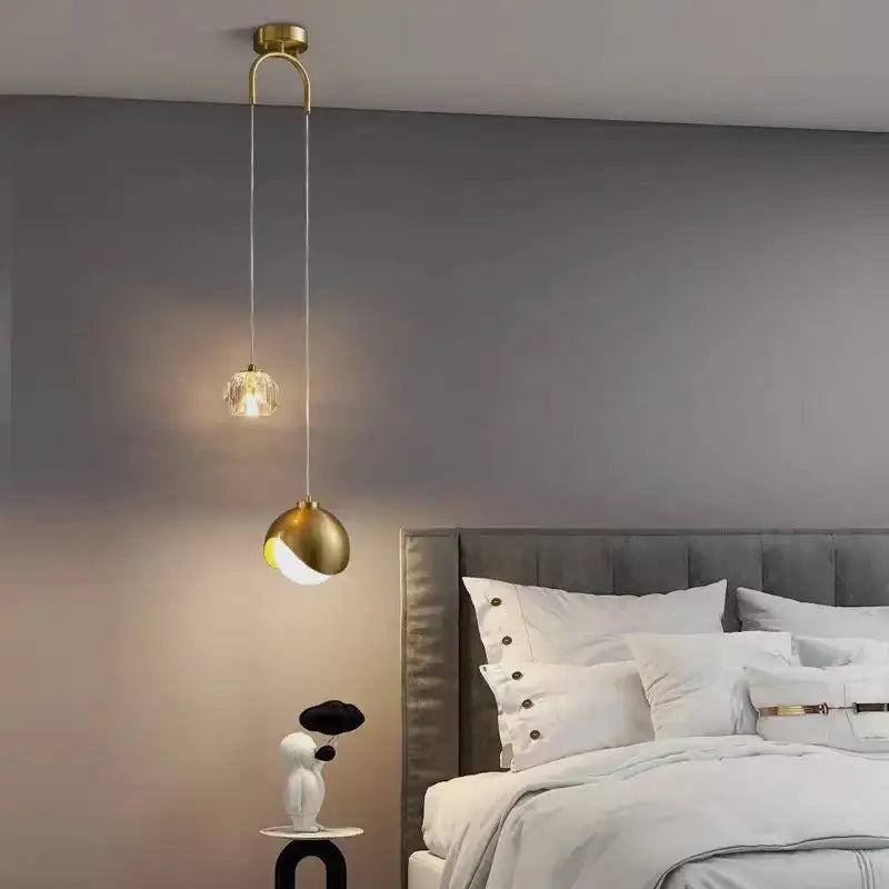 Modern brass crystal ball pendant light bedroom decor