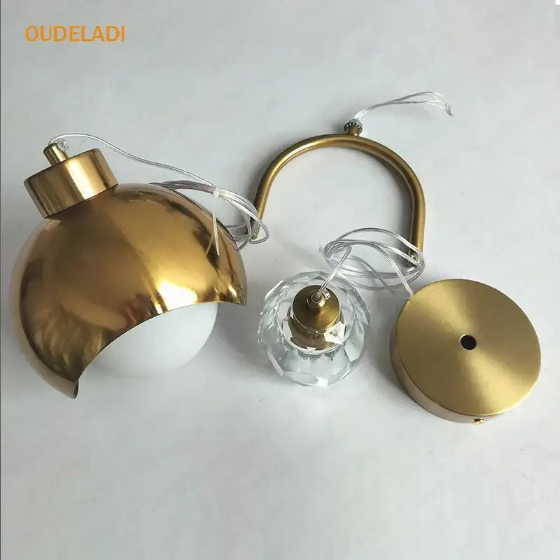 Modern brass crystal ball pendant light bedroom decor