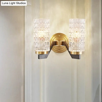 Modern brass crystal flush wall sconce bedroom wall lamp