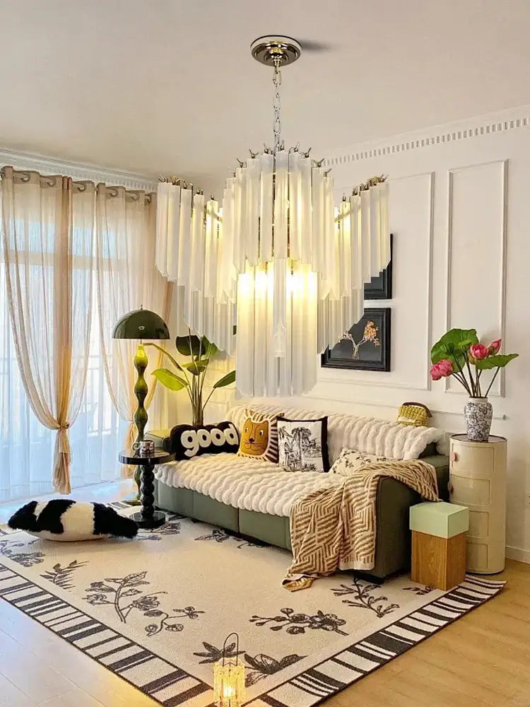 Modern brass crystal glass chandelier dining room cascading rods