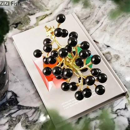 Modern brass crystal grape ornaments living room sculpture