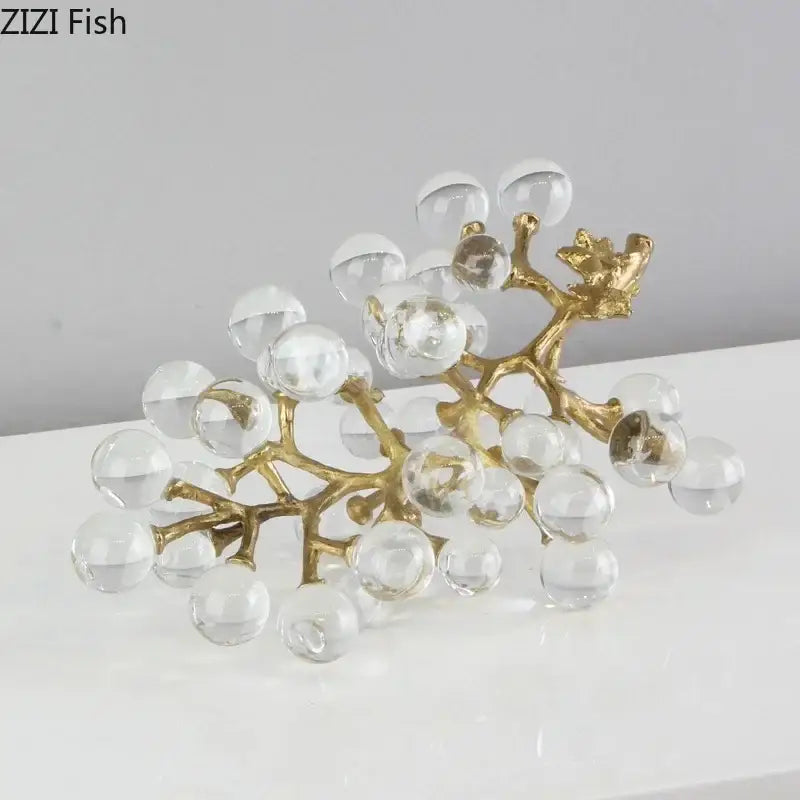 Modern brass crystal grape ornaments living room sculpture