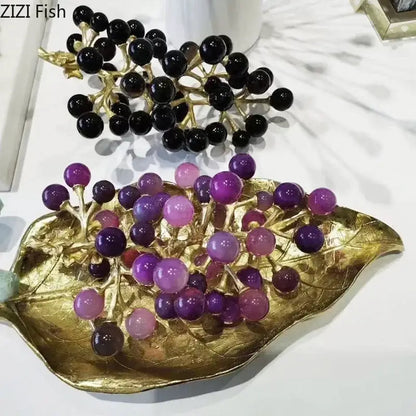 Modern brass crystal grape ornaments living room sculpture