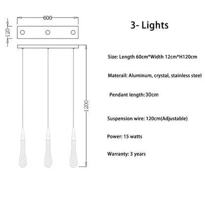 Modern brass crystal led chandelier dining room teardrop pendant