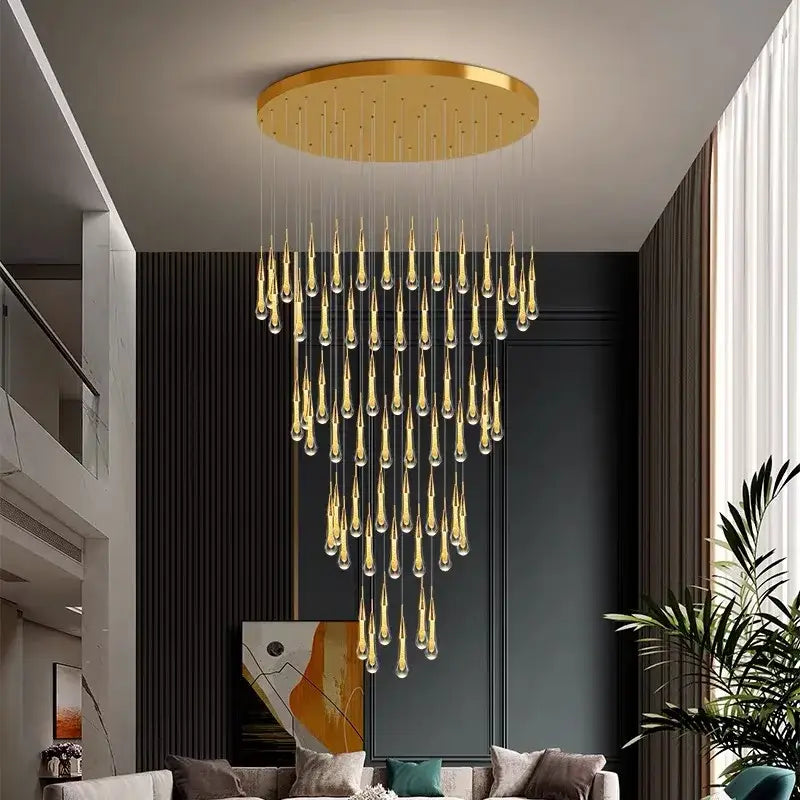 Modern brass crystal led chandelier dining room teardrop pendant