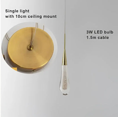 Modern brass crystal led chandelier dining room teardrop pendant