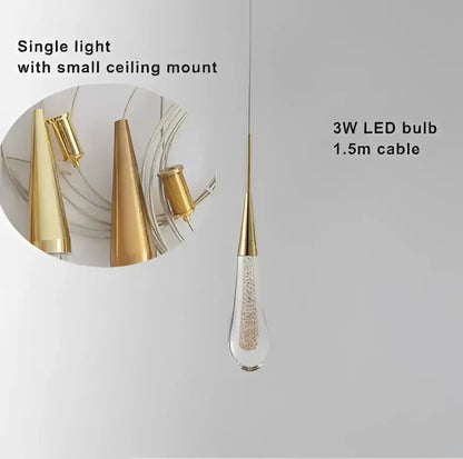 Modern brass crystal led chandelier dining room teardrop pendant