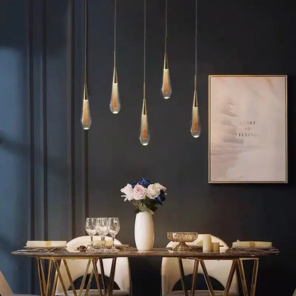 Modern brass crystal led chandelier dining room teardrop pendant