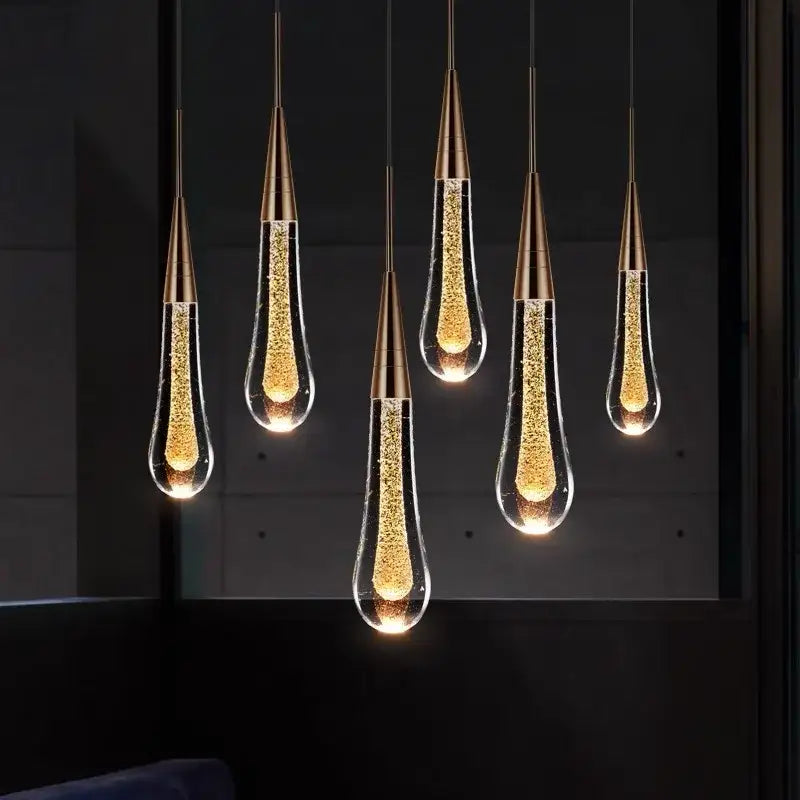 Modern brass crystal led chandelier dining room teardrop pendant