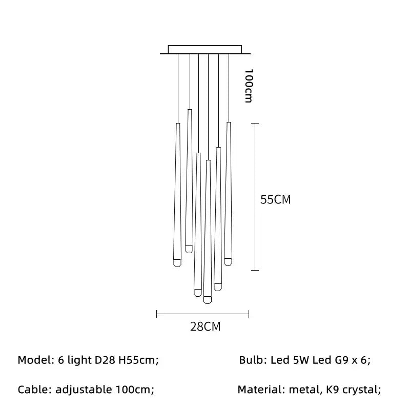 Modern brass crystal led pendant chandelier for villa stairs