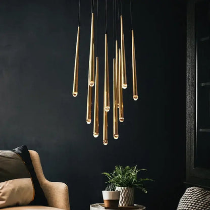 Modern brass crystal led pendant chandelier for villa stairs