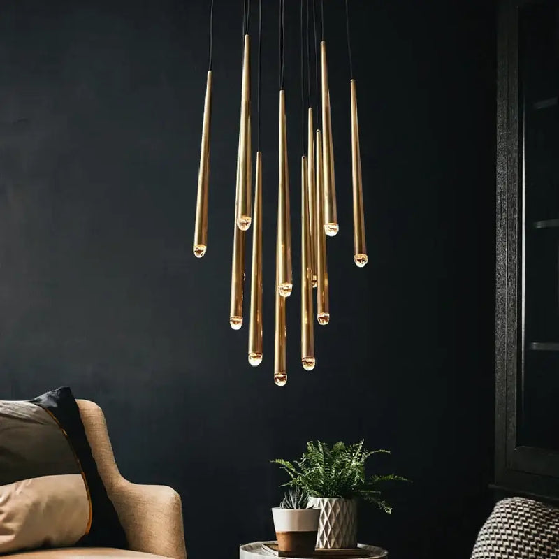 Modern brass crystal led pendant chandelier for villa stairs