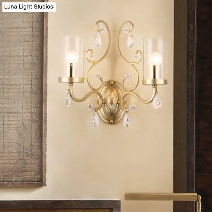 Modern brass crystal wall mounted light bedroom glass sconce