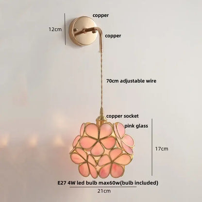 Modern brass cube led wall lights bedroom glass sconce with pull switch