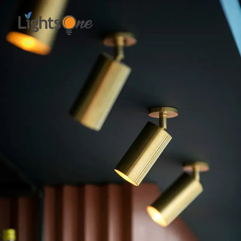 Modern brass cylindrical led bulb base – living room spotlight