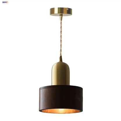 Modern brass & dark wood led wood pendant light dining room